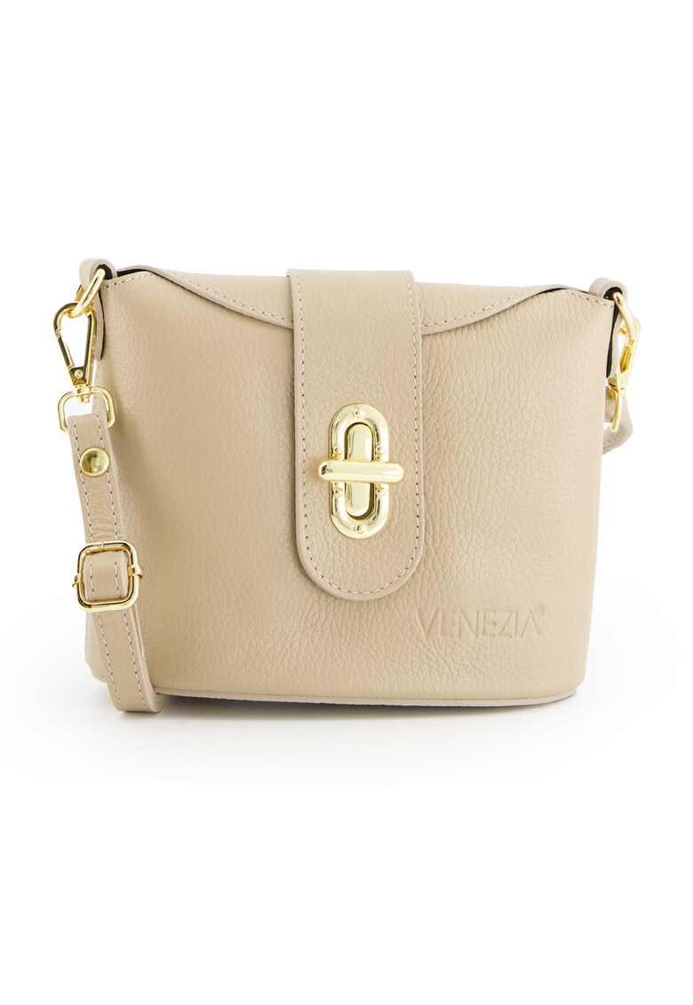 Geanta de umar - model Crossbody - piele naturala - bej - 18x20x9cm - curea detasabila max 138cm