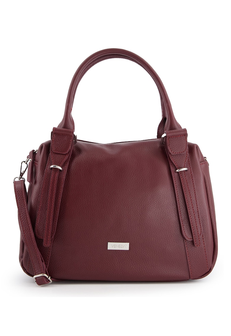 Geanta de umar - piele naturala - 3 compartimente - bordeaux - 31x37x13cm