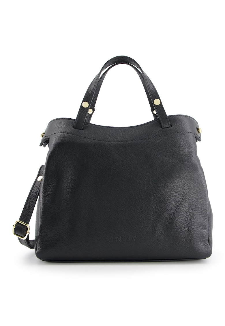 Geanta crossbody din piele naturala neagra - 31x26x10cm - cu 3 compartimente interioare - curea detasabila max 115cm