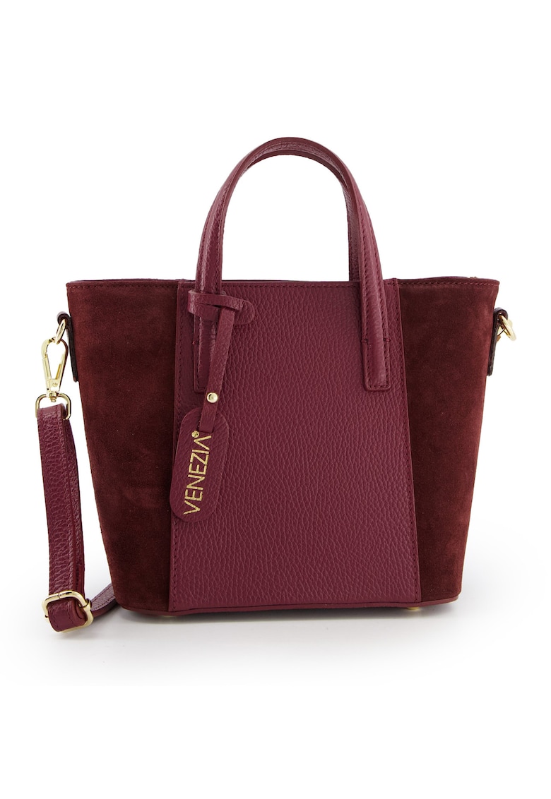 Geanta crossbody dama piele naturala - bordeaux - 19x27x11cm - curea detasabila max 120cm