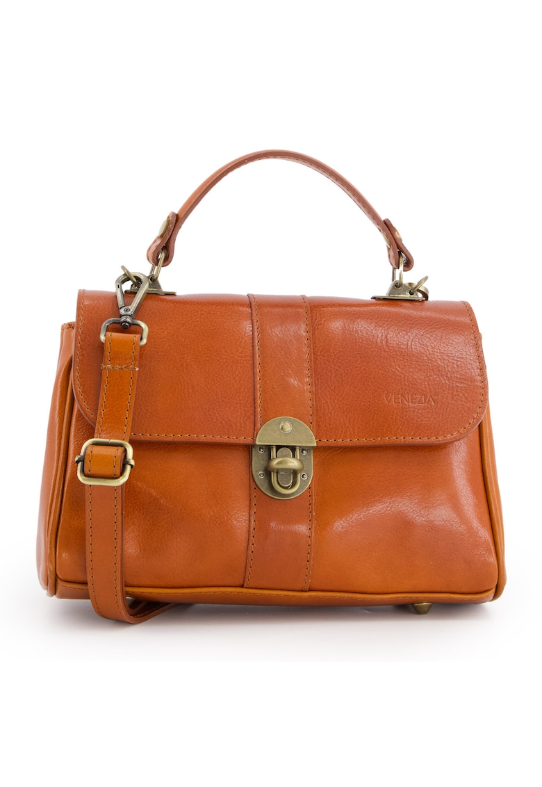 Geanta crossbody din piele naturala maro - 17x26x10cm - cu curea detasabila - 2 compartimente interioare