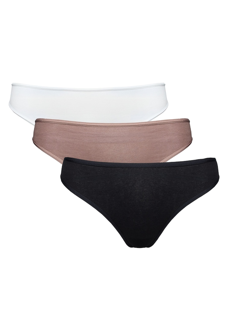 Set chiloti tip tanga 3 perechi - negru - crem - bronz