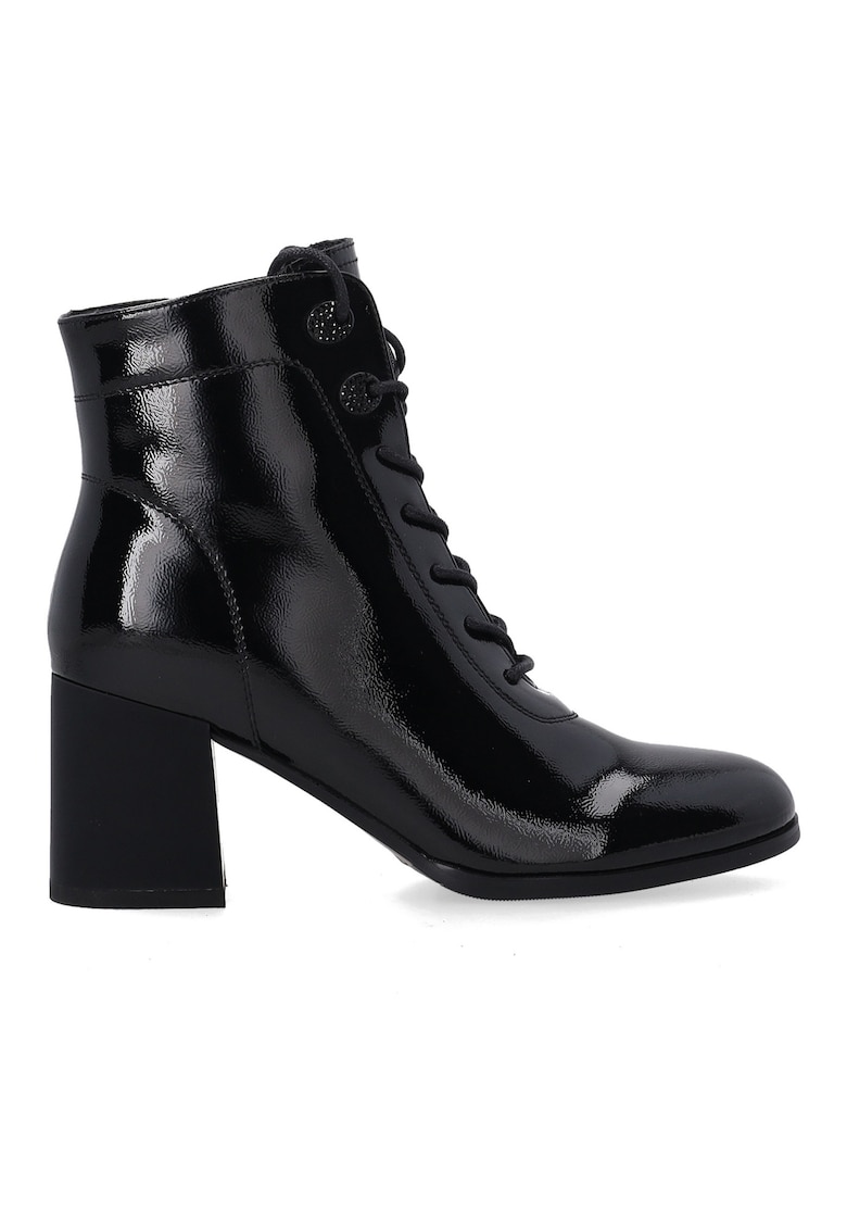 Botine negre cu sireturi din piele lacuita