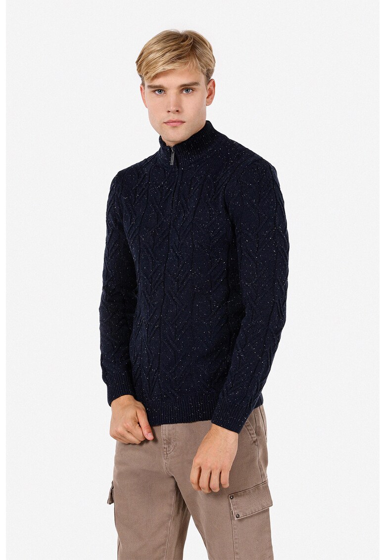 Cardigan din amestec de lana cu fermoar - Bleumarin