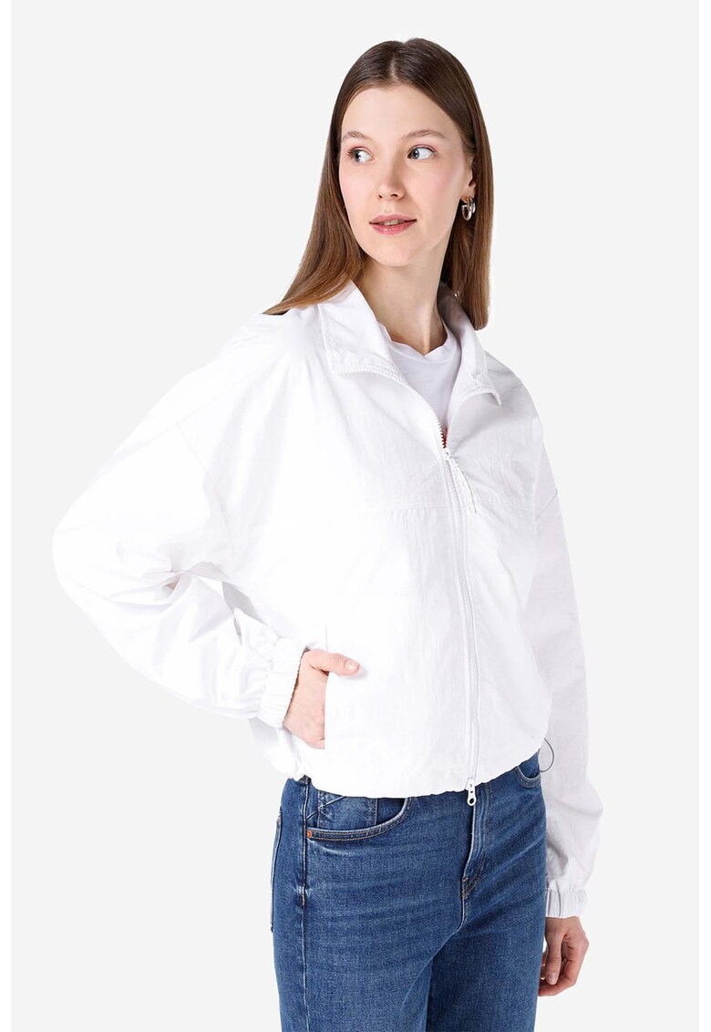 Jacheta cu fermoar si buzunare laterale - Alb