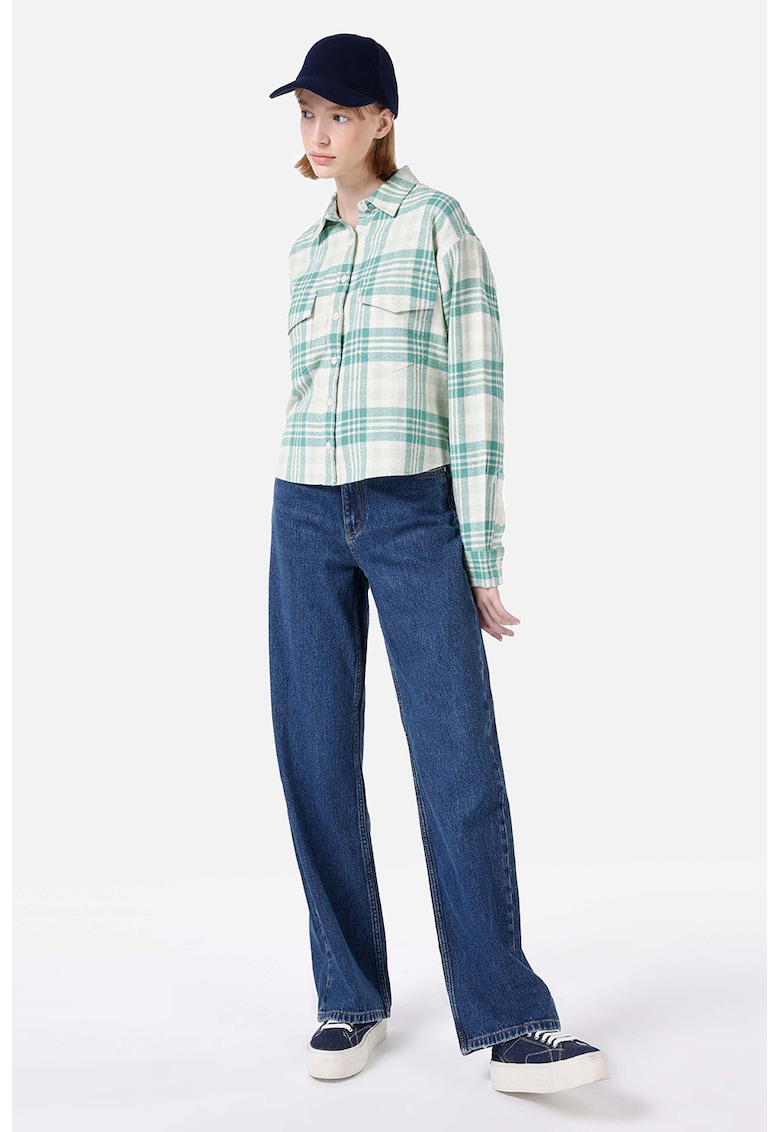 Camasa din bumbac cu model in carouri - Alb murdar/Verde persan