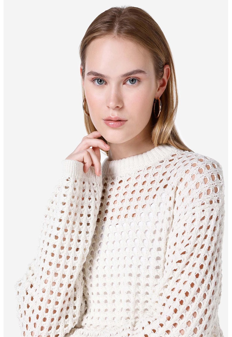 Pulover crop cu decolteu la baza gatului - Alb murdar