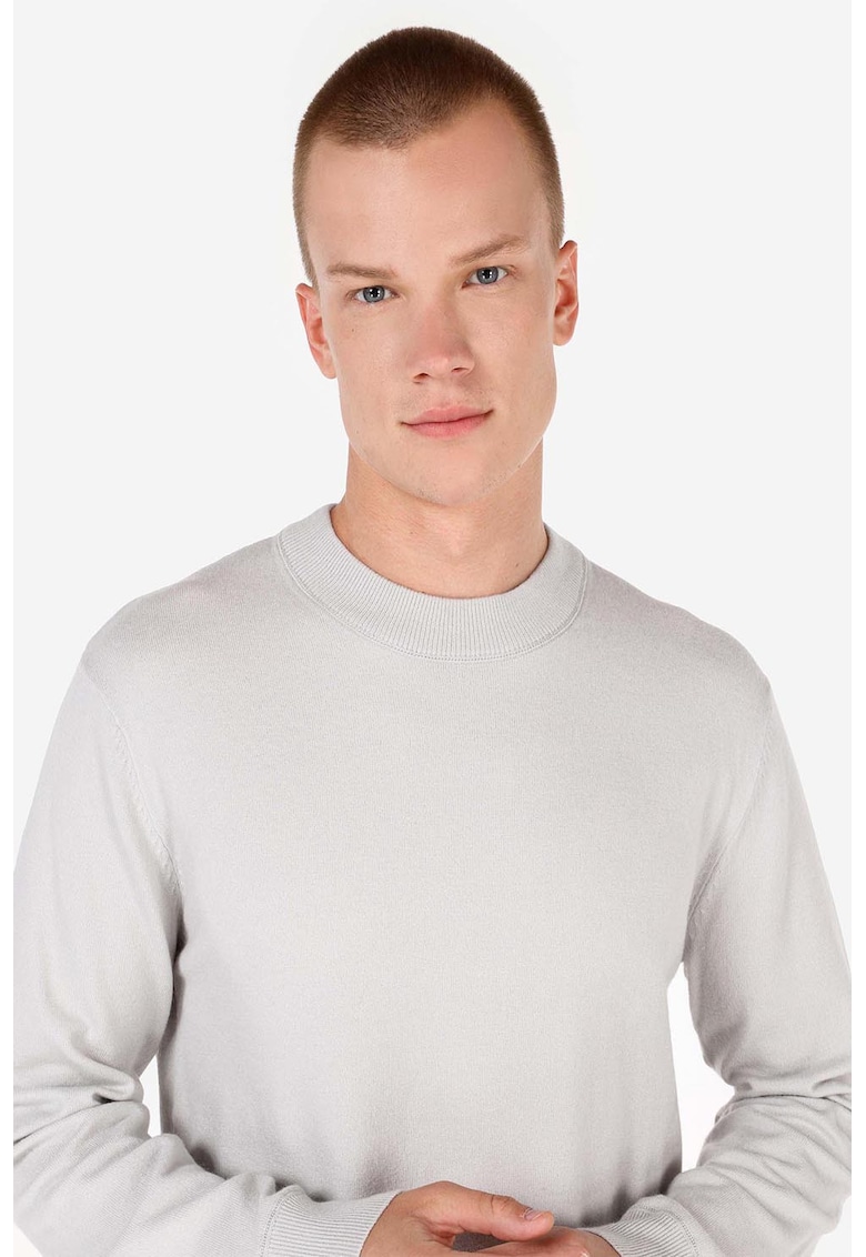 Pulover din amestec de lana cu decolteu la baza gatului - Maro nisip