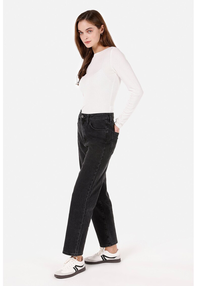 Blugi cu croiala dreapta si talie inalta - Negru