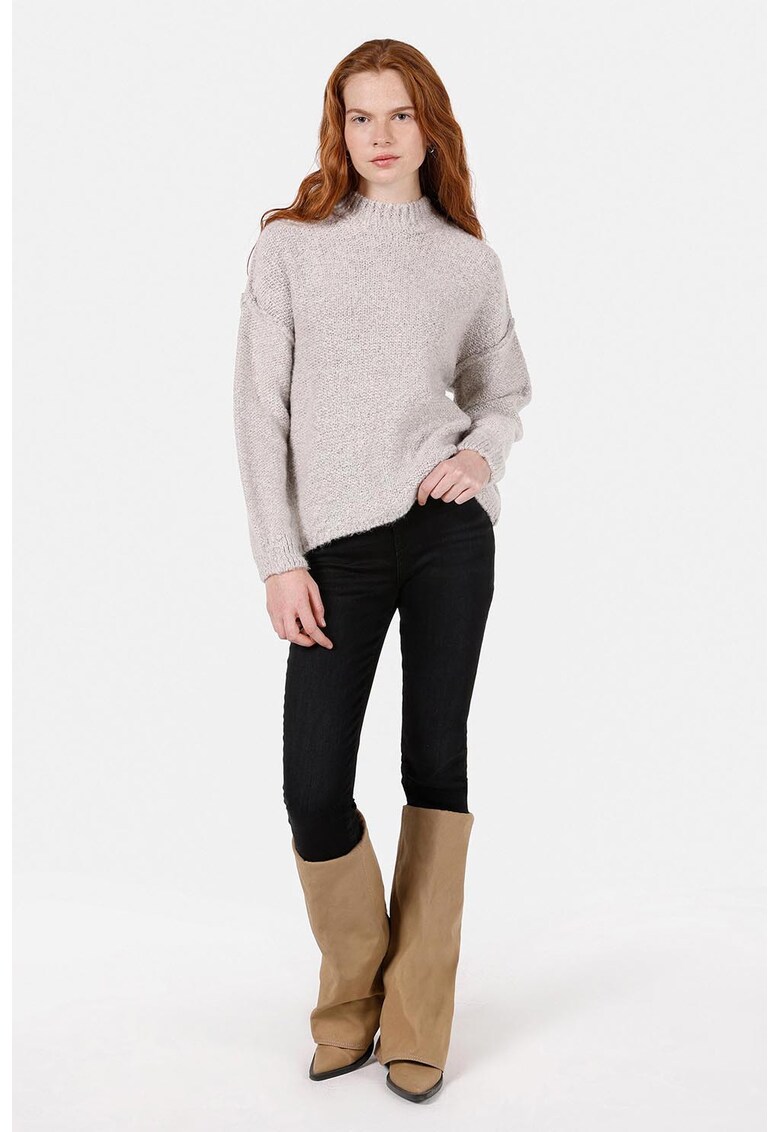 Pulover tricotat cu decolteu la baza gatului - Maro nisip