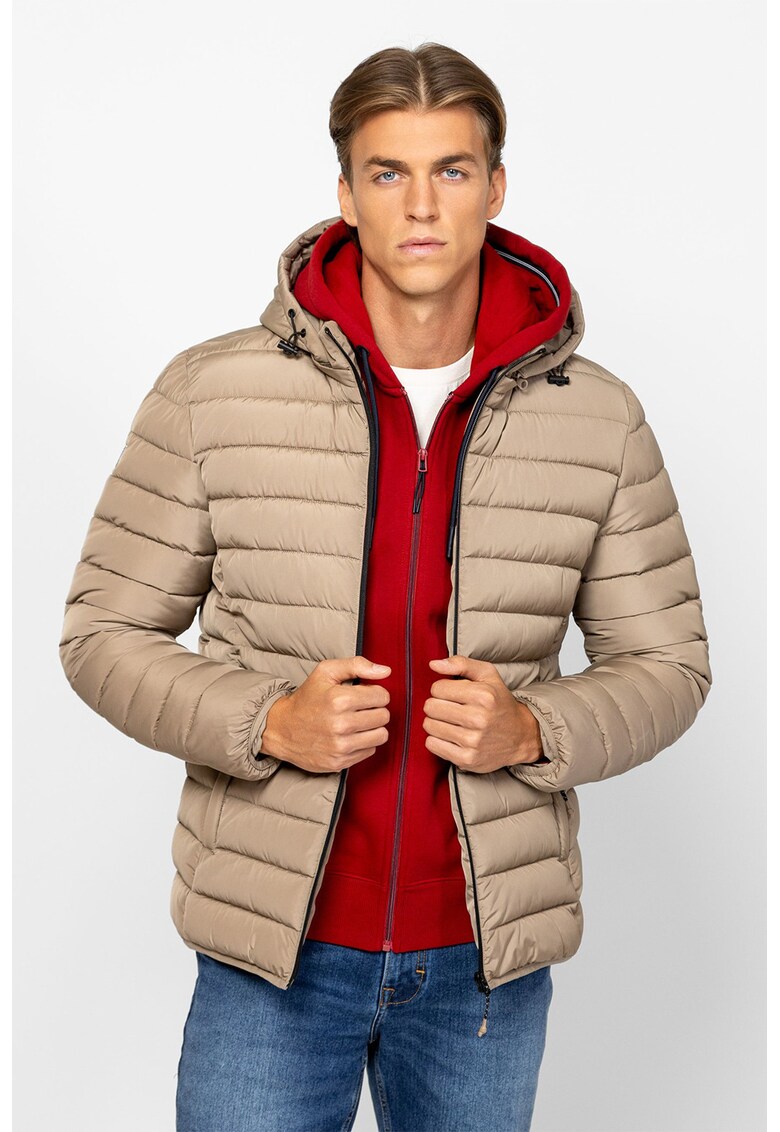 Geaca matlasata cu gluga - Maro nisip