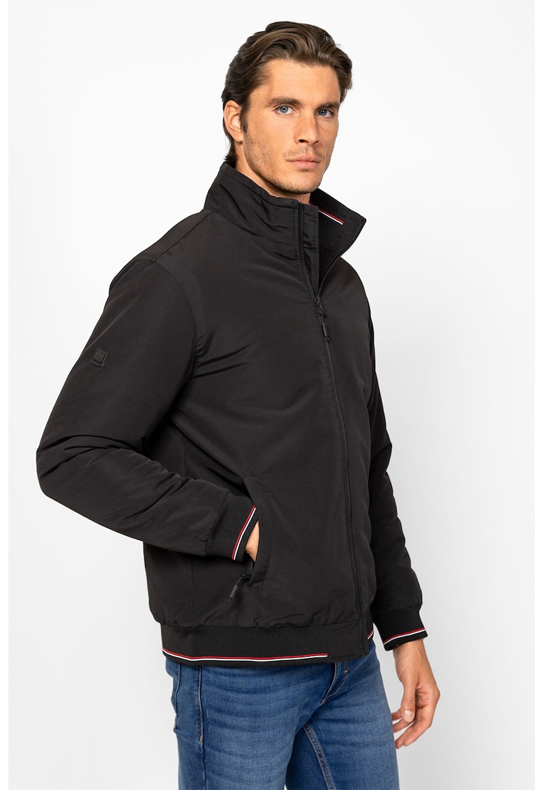 Jacheta cu fermoar si terminatie cu mansete in dungi