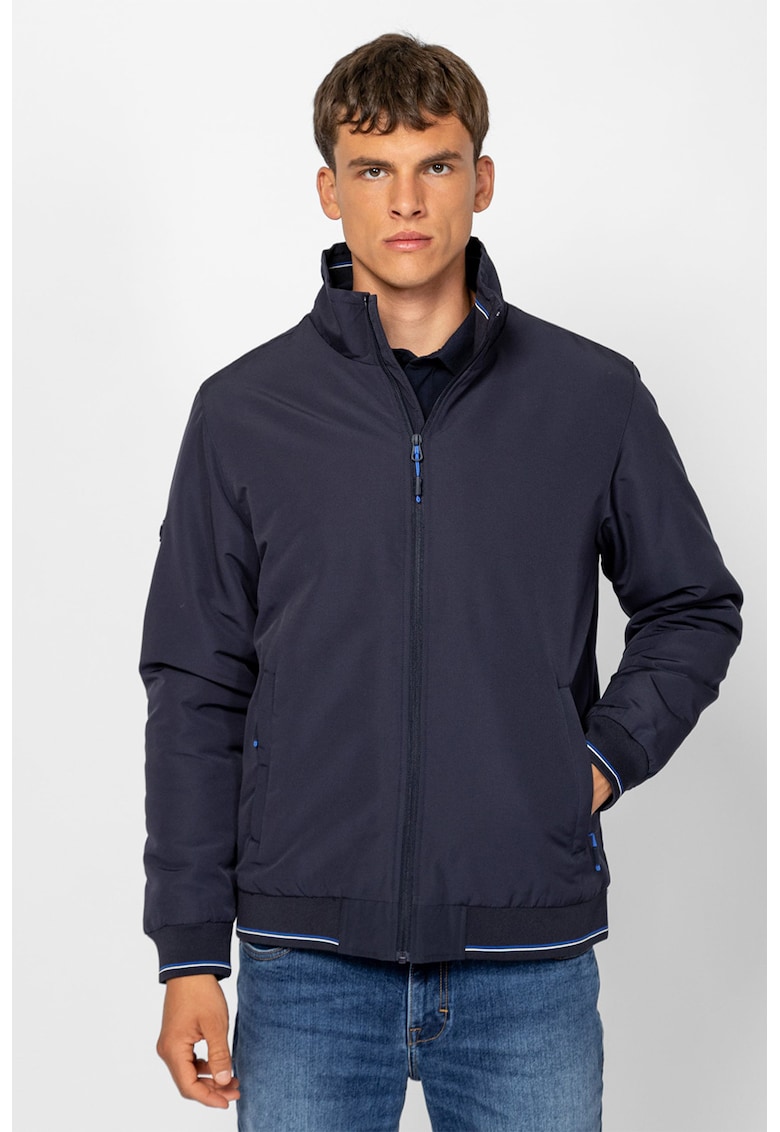 Jacheta cu fermoar si terminatie cu mansete in dungi