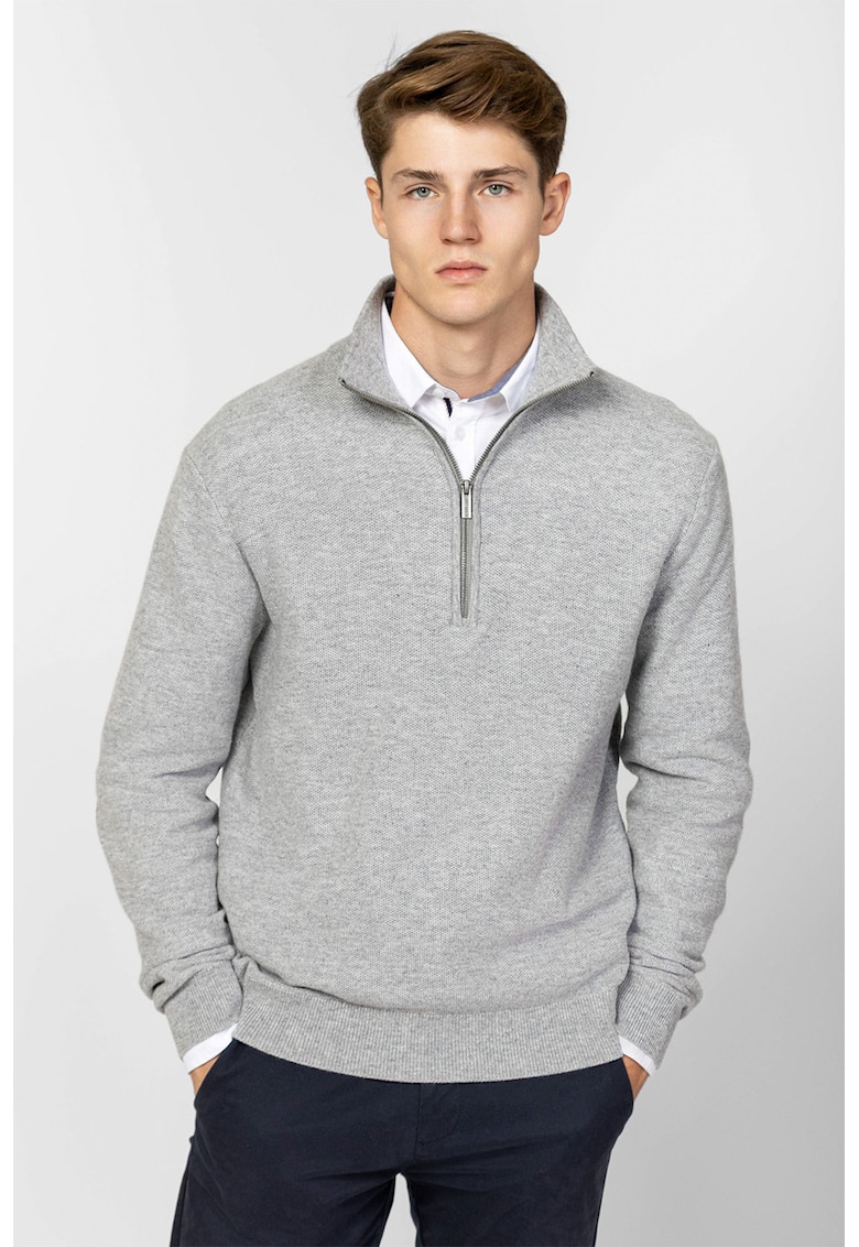 Pulover din amestec de lana cu fermoar scurt