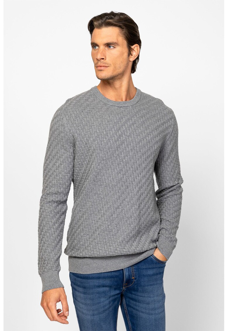 Pulover de bumbac cu decolteu la baza gatului - Gri