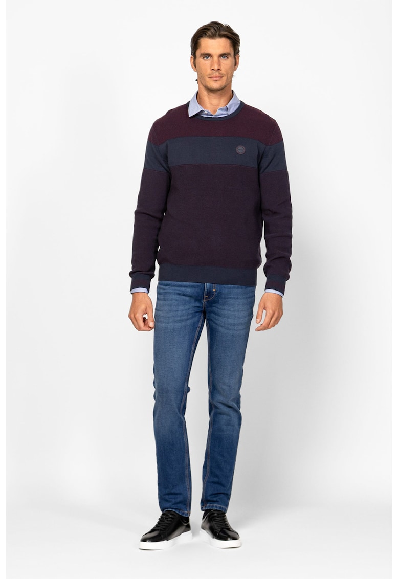 Pulover tricotat fin din bumbac cu detaliu aplicat