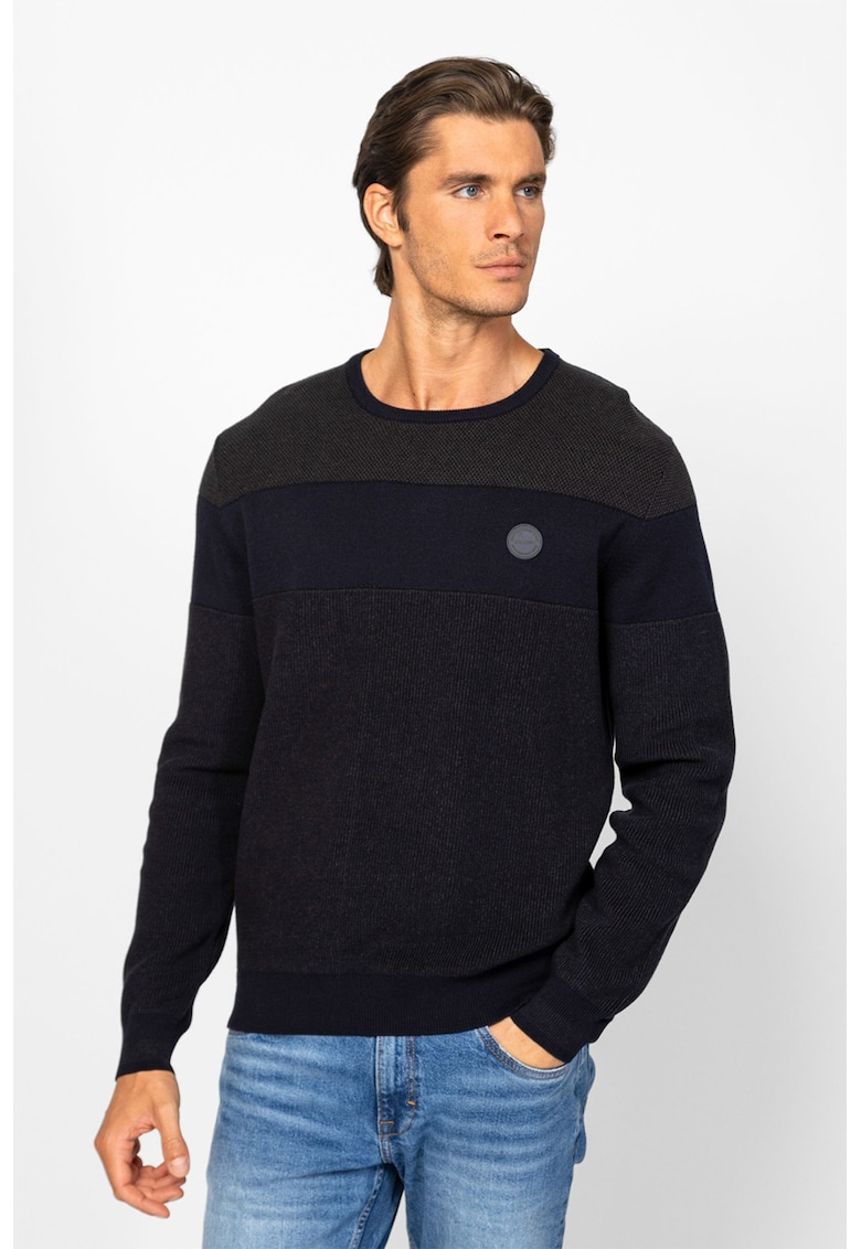 Pulover tricotat fin din bumbac cu detaliu aplicat