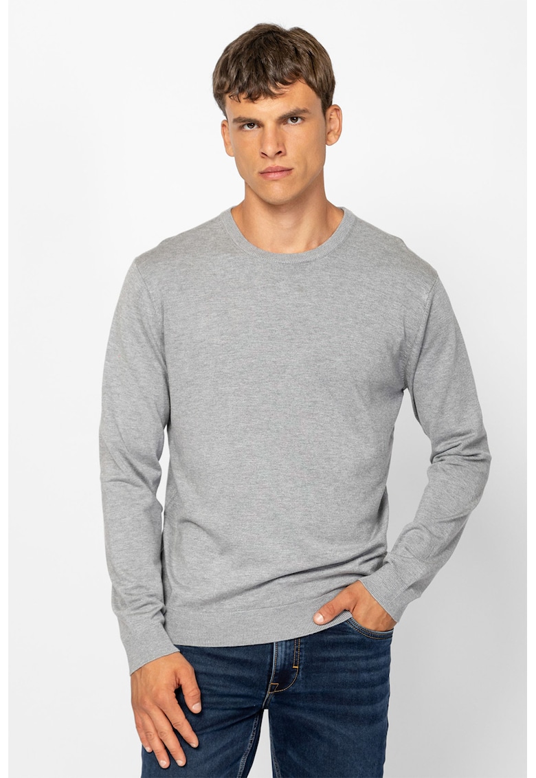 Pulover uni tricotat fin cu decolteu la baza gatului