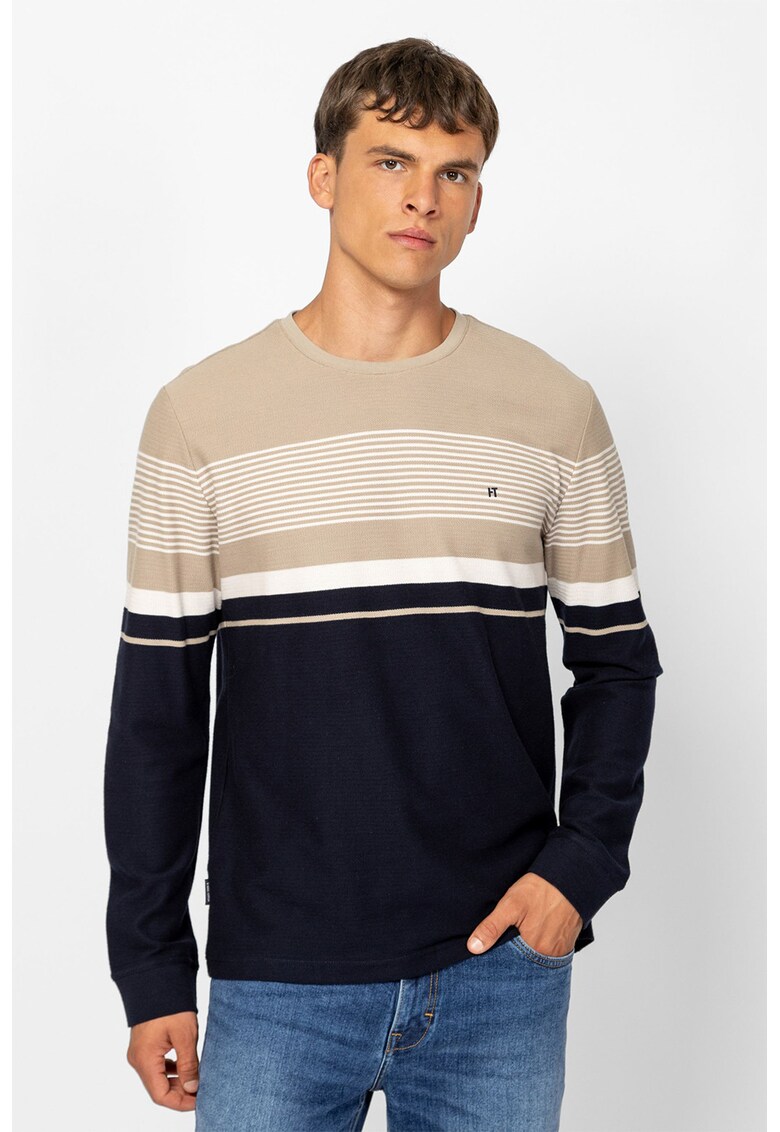 Bluza cu decolteu la baza gatului si dungi - Maro taupe deschis