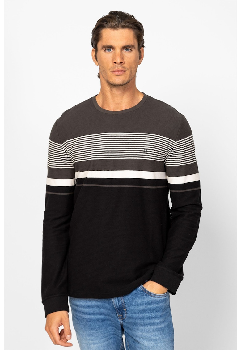 Bluza cu decolteu la baza gatului si dungi - Negru/Gri inchis