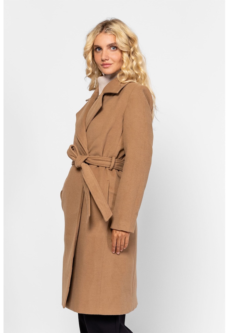 Palton cu cordon in talie si revere decupate