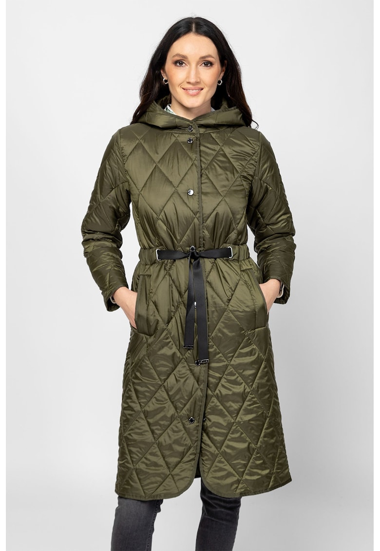 Geaca lunga matlasata cu snur in talie