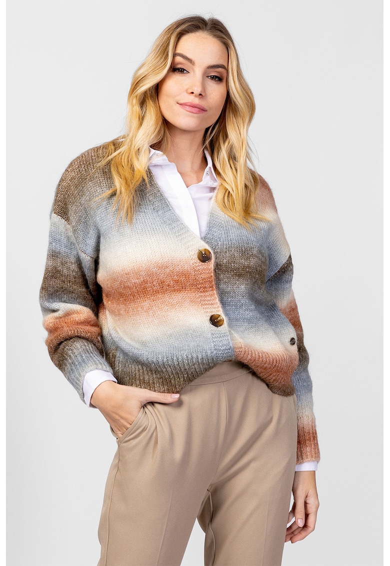 Cardigan cu model tie-dye si decolteu in V