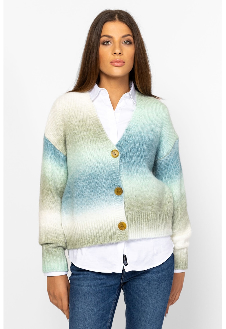 Cardigan cu model tie-dye si decolteu in V