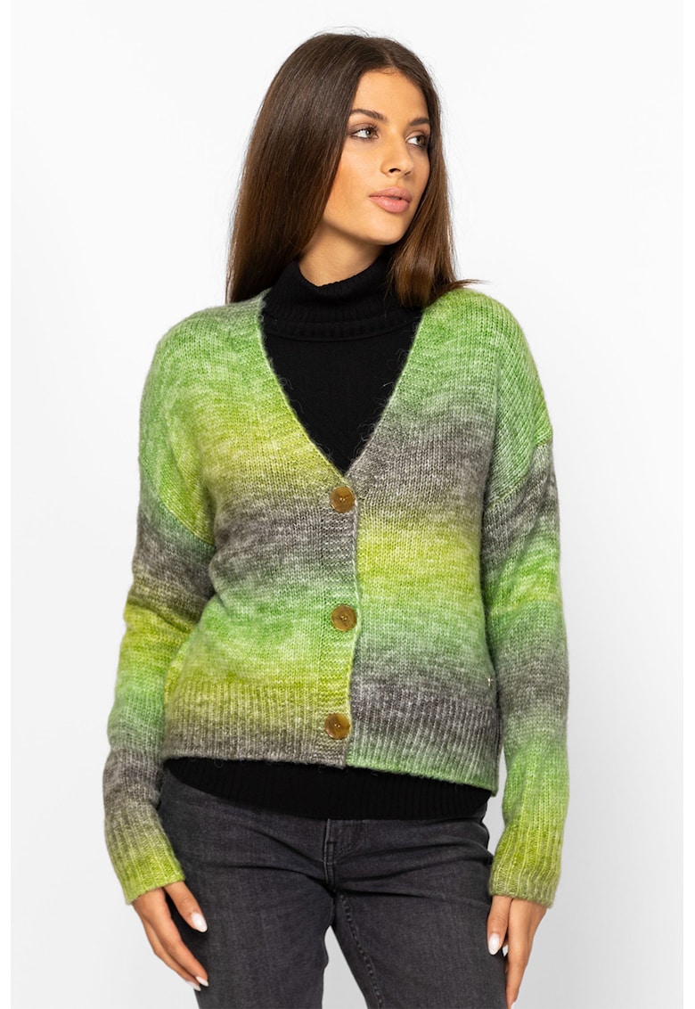 Cardigan cu model tie-dye si decolteu in V