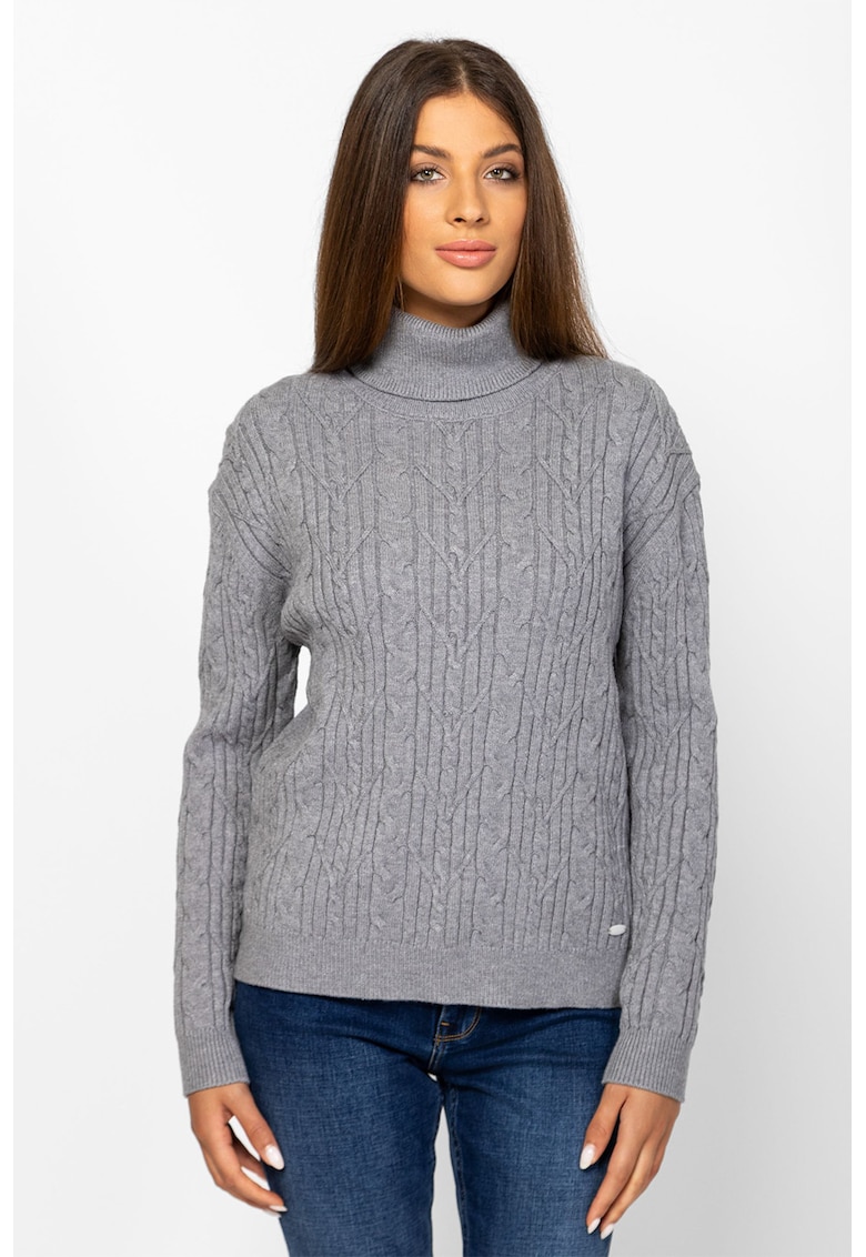 Pulover cu guler inalt si model torsade