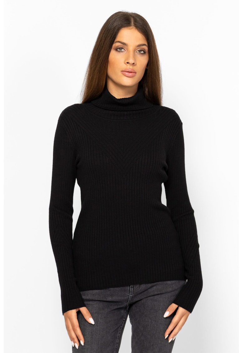 Pulover slim fit striat - Negru