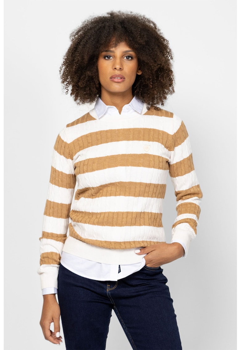 Pulover cu torsade - Bej/Alb optic