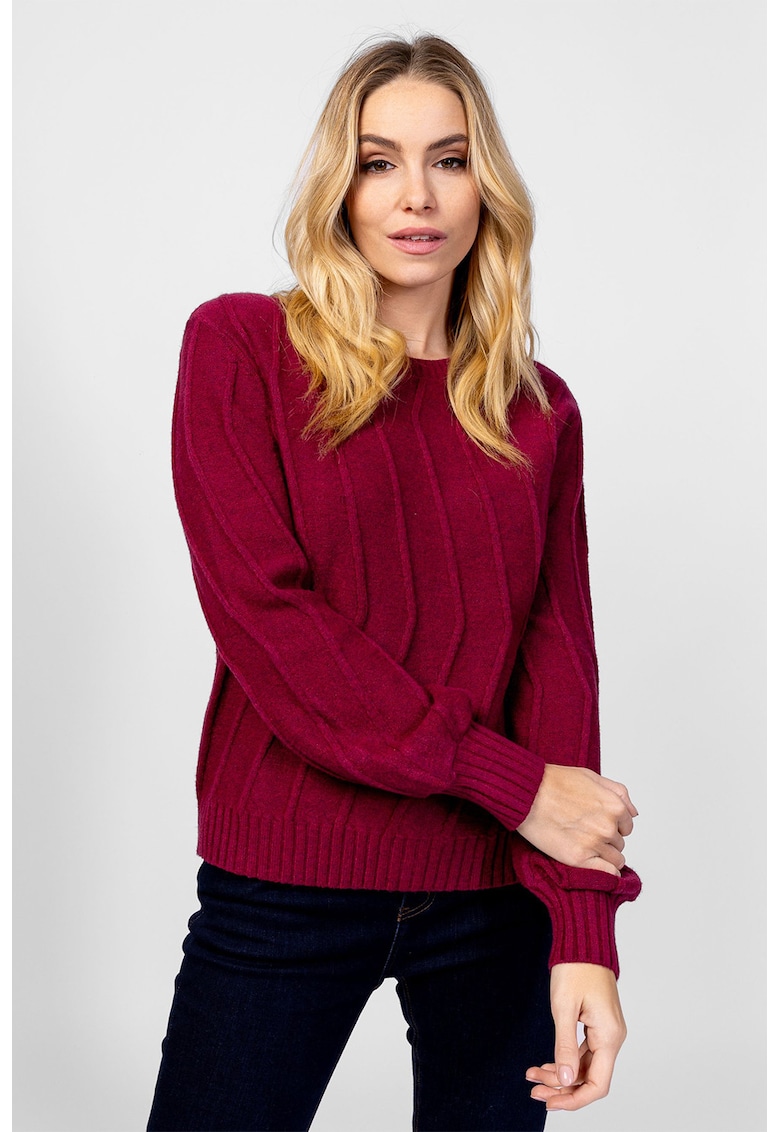 Pulover cu decolteu la baza gatului si mansete elastice - Visiniu