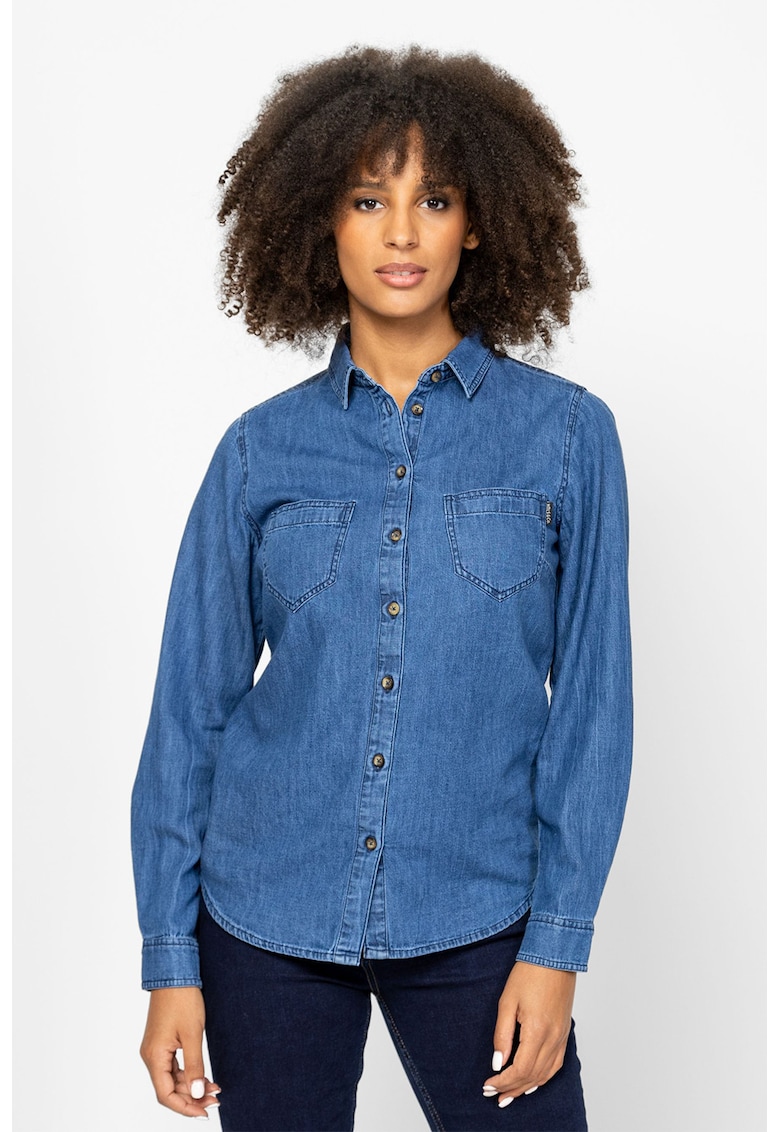 Camasa de denim cu buzunare pe piept Ronzi - Albastru pastel