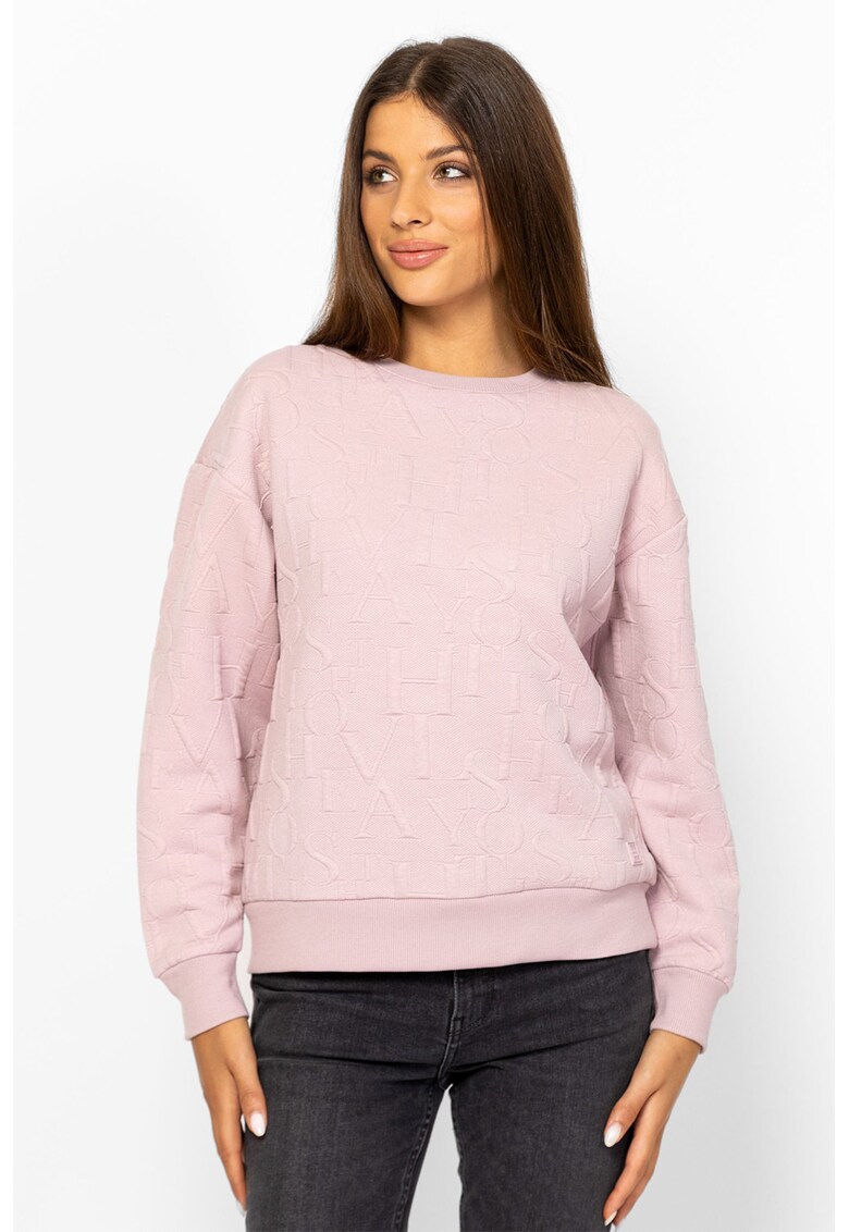 Bluza de trening cu decolteu la baza gatului si logo - Roz prafuit