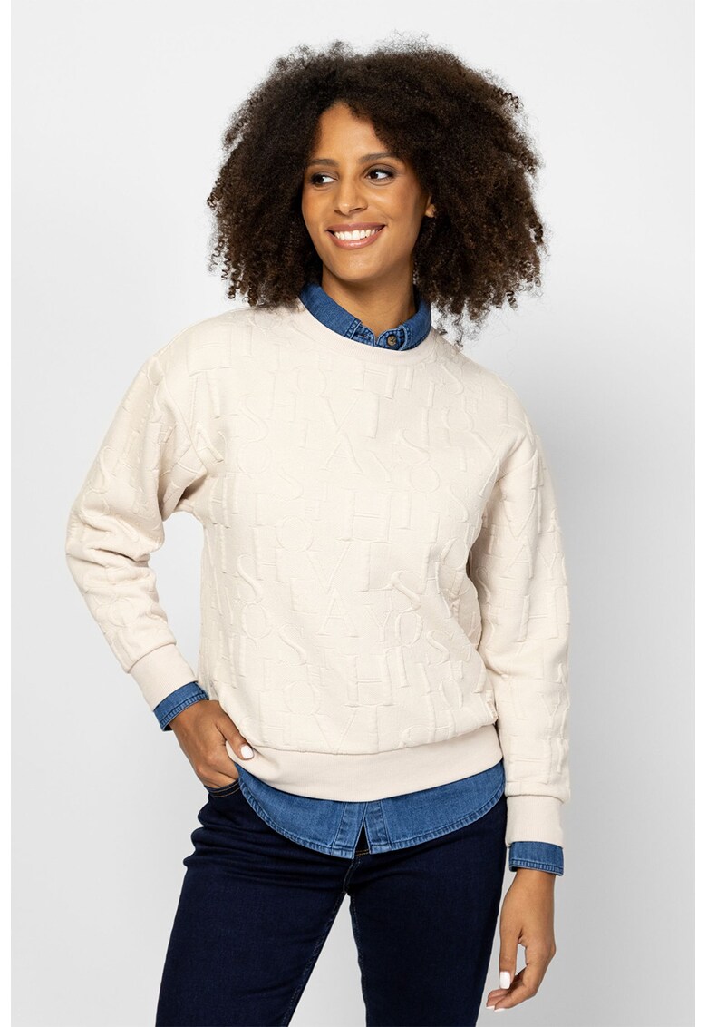 Bluza de trening cu decolteu la baza gatului si logo - Crem