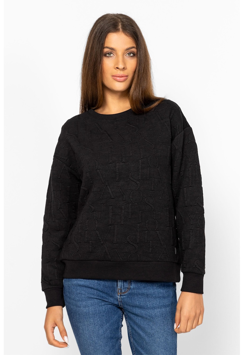 Bluza de trening cu decolteu la baza gatului si logo - Negru