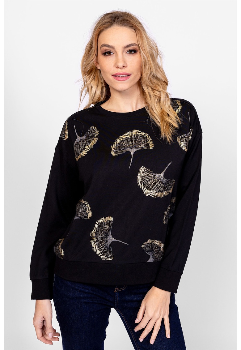 Bluza din amestec de modal cu aplicatii - Auriu/Albastru ultramarin