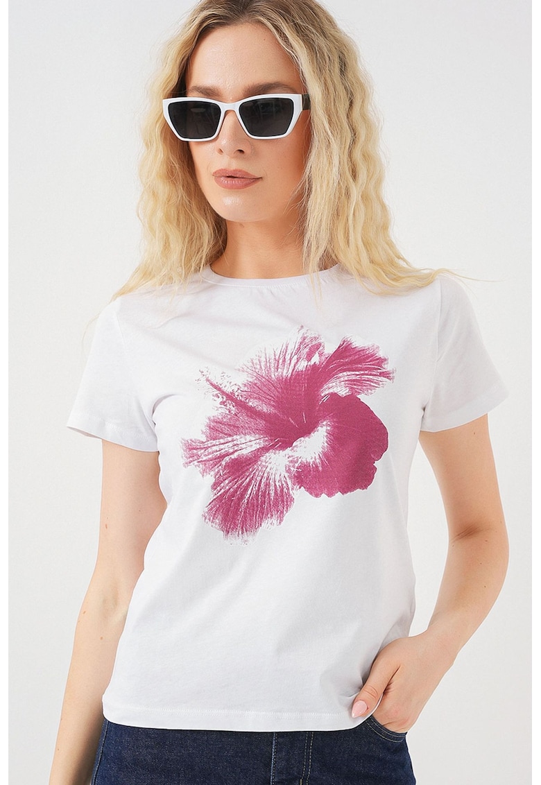 Tricou dama - HiCCUP - din bumbac - guler rotund - mov tirian - maneca scurta - alb