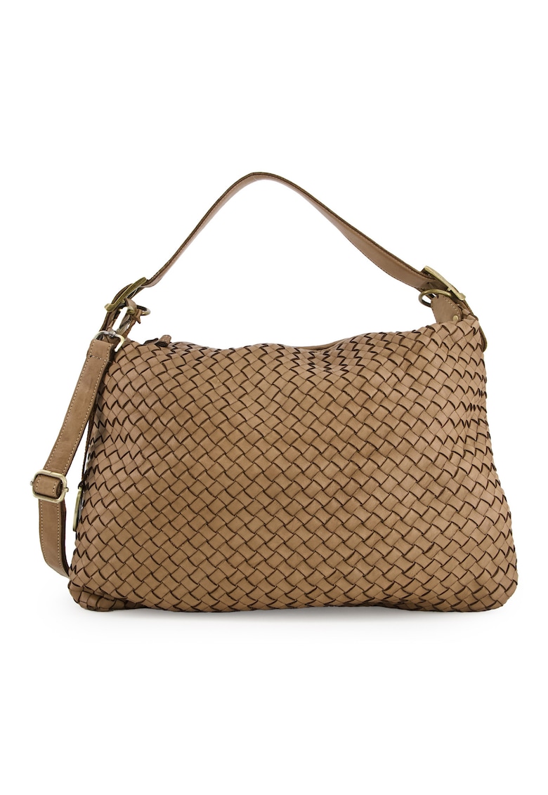 Geanta crossbody din piele naturala - maro - 40x51x9cm - cu 3 buzunare interioare - curea detasabila max 120cm