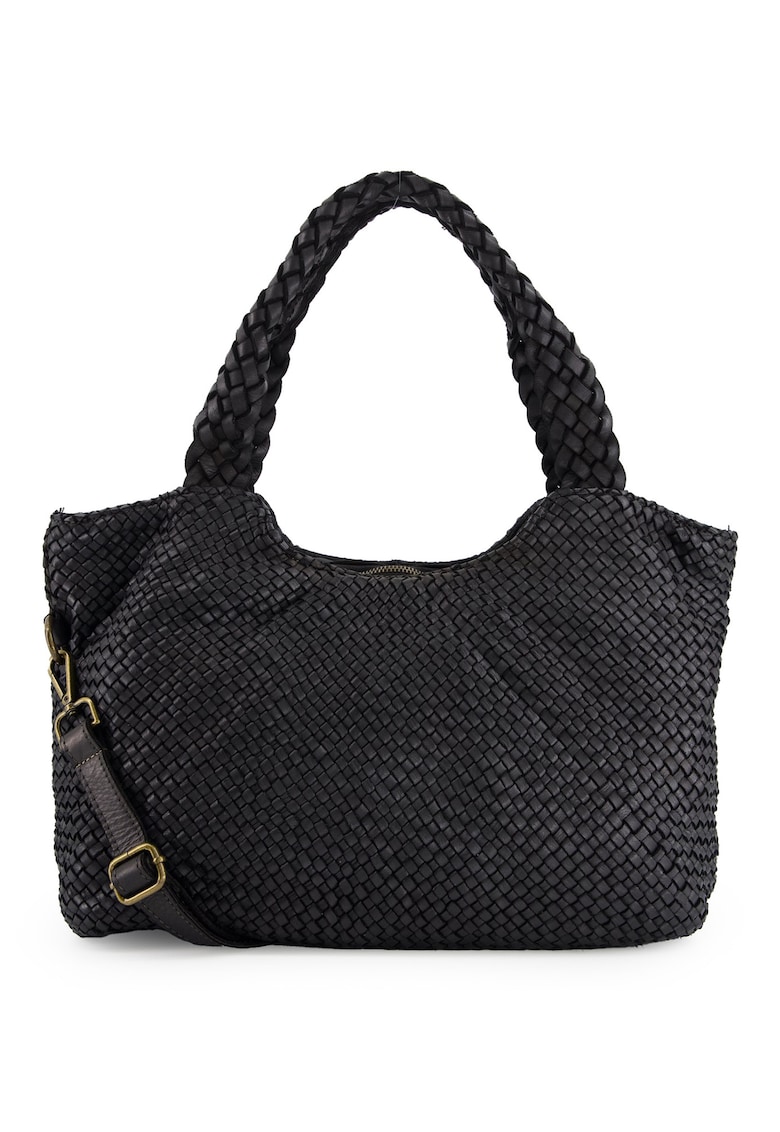 Geanta de umar - piele naturala - neagra - 30x50x15cm - 3 buzunare interioare - curea detasabila 104cm