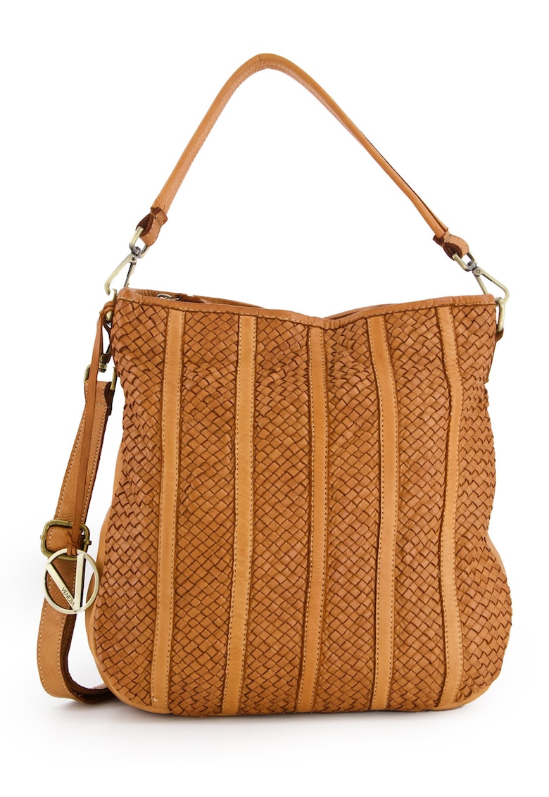 Geanta shopper din piele naturala - maro - 35x37x12cm - cu 3 buzunare interioare - curea detasabila max. 122cm