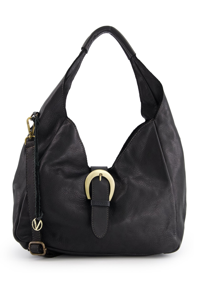 Geanta dama shopper - piele naturala - neagra - 27x44x15cm - 3 buzunare interioare - curea detasabila 103cm