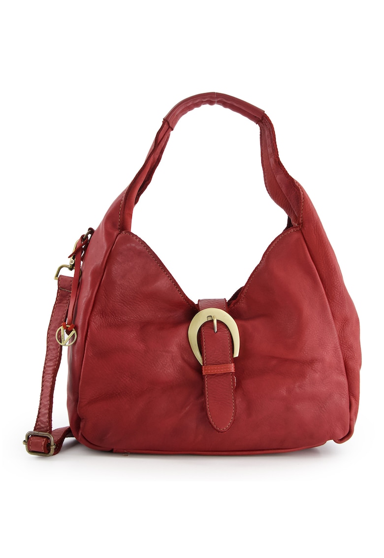 Geanta shopper dama piele naturala - bordou - 27x44x15cm - 3 buzunare interioare - curea detasabila 103cm