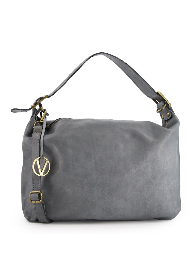 Geanta dama shopper - piele naturala - gri - 36x52x9cm - cu 3 buzunare interioare - curea detasabila max. 109cm