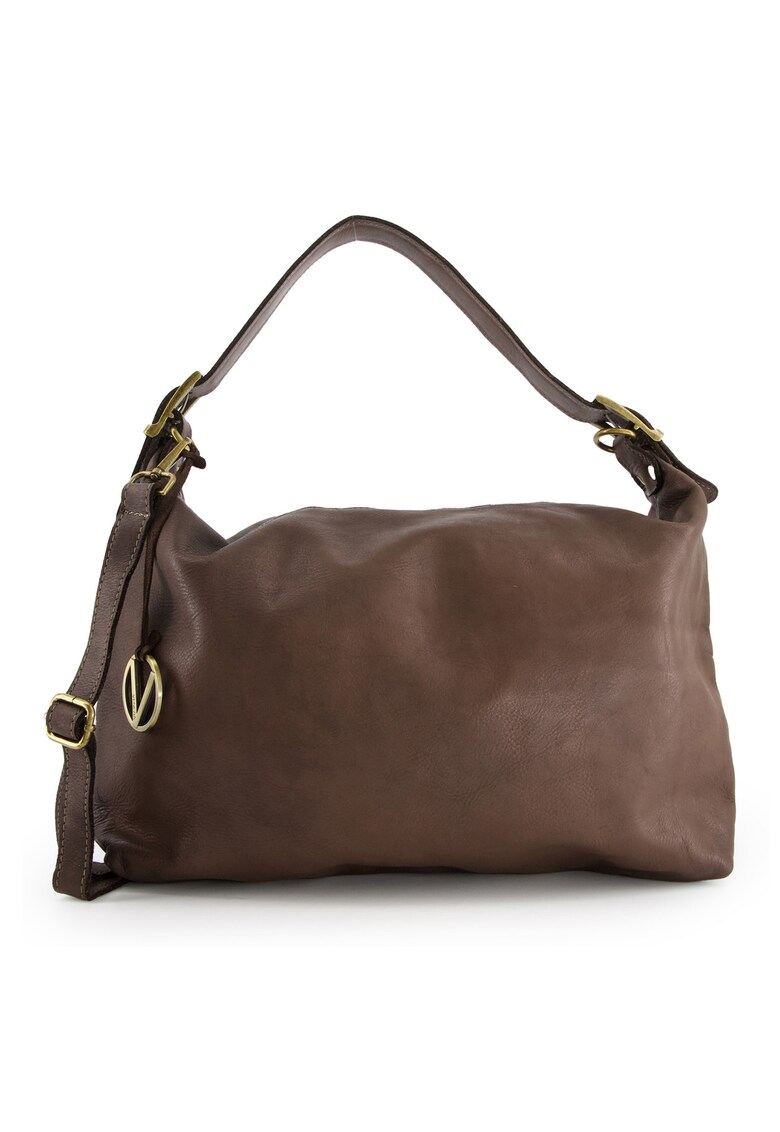 Geanta shopper din piele naturala maro - 36x52x9cm - cu 3 buzunare interioare - curea detasabila max. 109cm