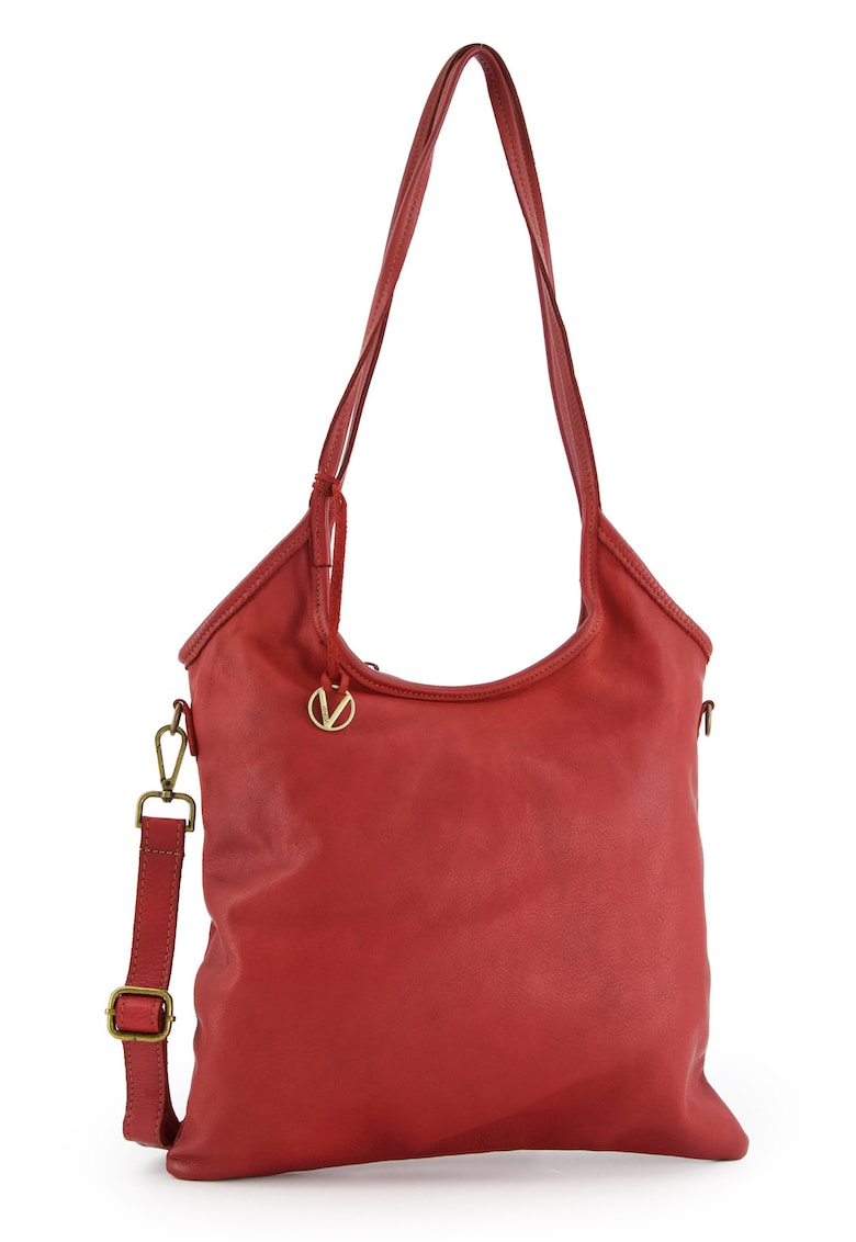 Geanta shopper pentru femei - piele naturala - bordou - 36x37x8cm - cu 3 buzunare interioare - curea detasabila max. 108cm