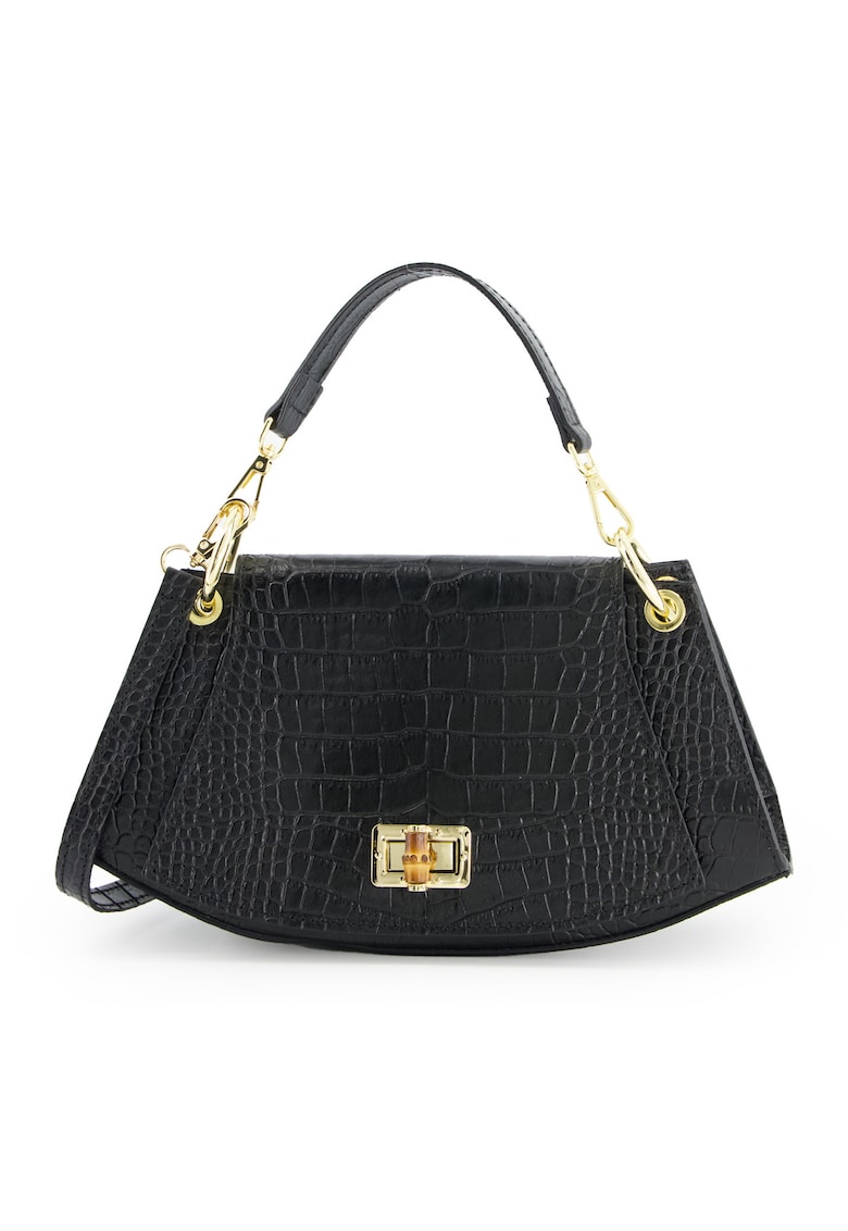 Geanta dama Shopper - piele naturala - neagra - 16x29x9cm - cu manere detasabile - 1 buzunar interior