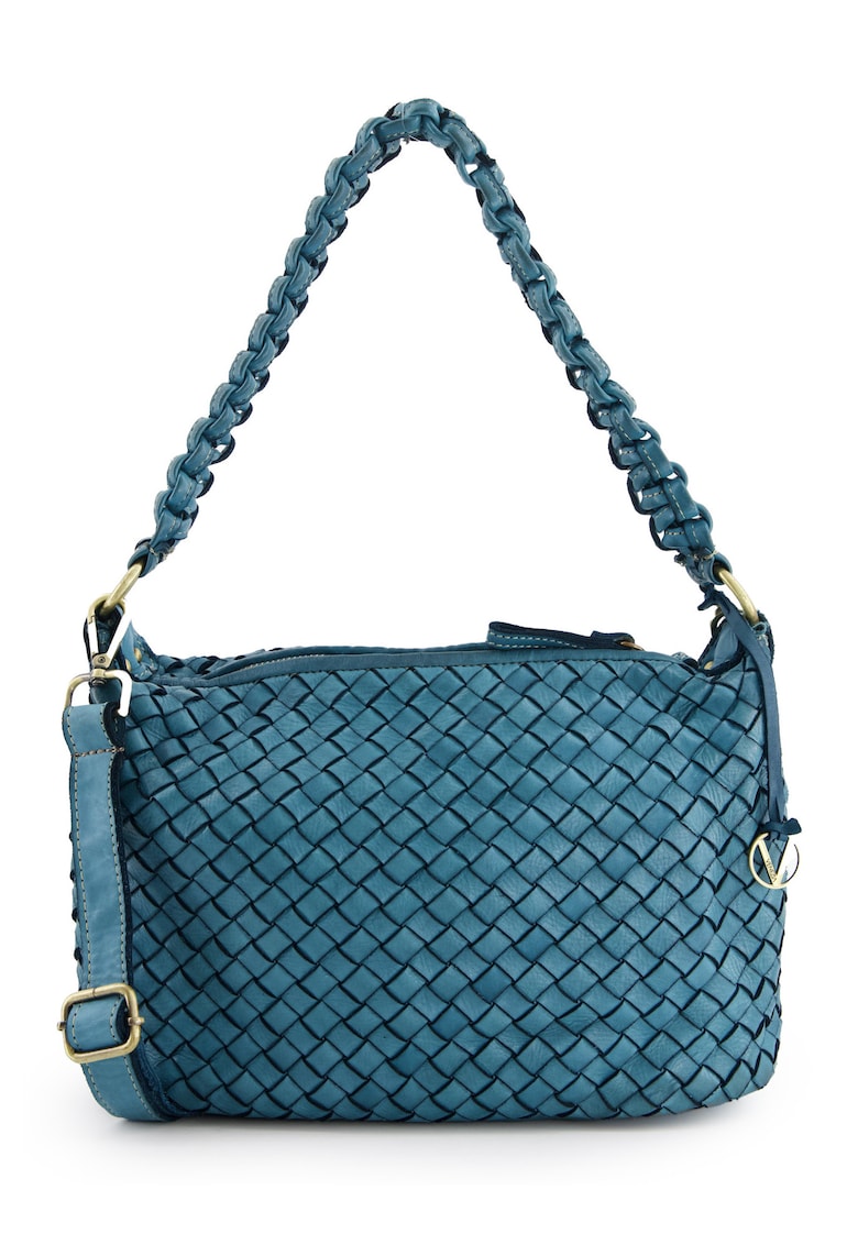 Geanta de umar pentru femei - piele naturala - albastra - 38x23x12cm - curea detasabila 60cm