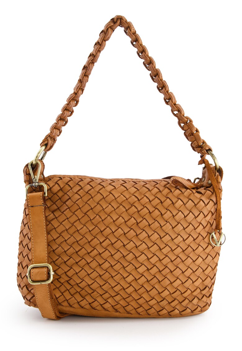 Geanta crossbody din piele naturala - maro - 23x38x12cm - cu 2 buzunare interioare - curea detasabila max 60cm